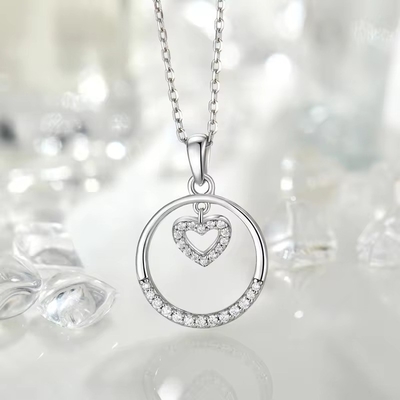 YASVITTI Hadiah Hari Valentine 925 Sterling Perak Kalung Bulat CZ Platinum Plated Heart Pendant Fashion Perhiasan Kalung