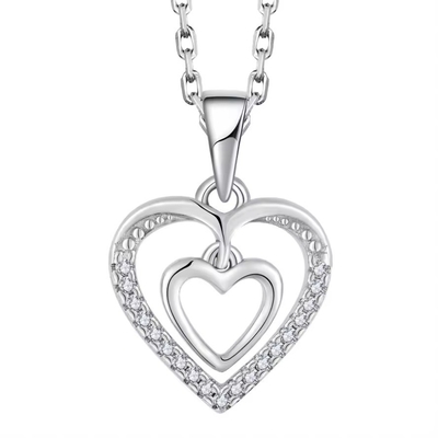 YASVITTI 925 Sterling Silver Double Hollow CZ Batu Berlian Perhiasan Custom Besar Mini Heart Bentuk Kalung Pendant