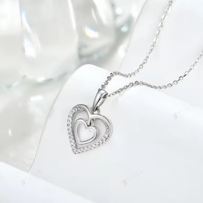 YASVITTI 925 Sterling Silver Double Hollow CZ Batu Berlian Perhiasan Custom Besar Mini Heart Bentuk Kalung Pendant