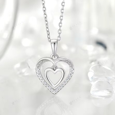 YASVITTI 925 Sterling Silver Double Hollow CZ Batu Berlian Perhiasan Custom Besar Mini Heart Bentuk Kalung Pendant