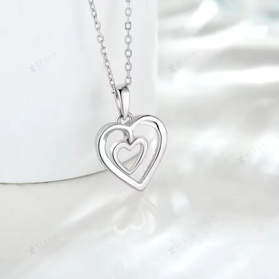YASVITTI 925 Sterling Silver Double Hollow CZ Batu Berlian Perhiasan Custom Besar Mini Heart Bentuk Kalung Pendant