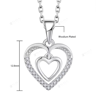 YASVITTI 925 Sterling Silver Double Hollow CZ Batu Berlian Perhiasan Custom Besar Mini Heart Bentuk Kalung Pendant