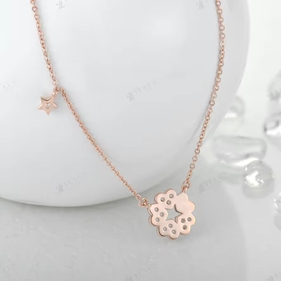 YASVITTI 925 Sterling Perak Kalung Wanita Bintang Pesona Perhiasan halus Bentuk Bunga 14K Rose Gold Plated Heart Kalung