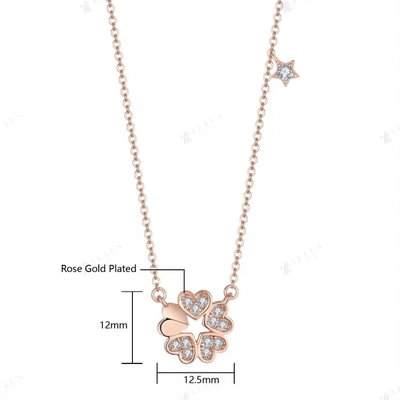 YASVITTI 925 Sterling Perak Kalung Wanita Bintang Pesona Perhiasan halus Bentuk Bunga 14K Rose Gold Plated Heart Kalung
