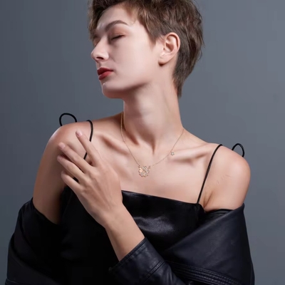 YASVITTI 925 Sterling Perak Kalung Wanita Bintang Pesona Perhiasan halus Bentuk Bunga 14K Rose Gold Plated Heart Kalung