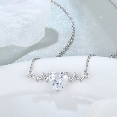 YASVITTI 925 Sterling Perak Detak Jantung Kalung Bentuk Jantung 8A Zircon Kubik Perhiasan Wanita Untuk Hadiah
