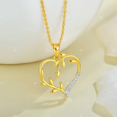 YASVITTI Custom 18K Gold Plating Heart Leaf Pendant Kalung 925 Perak Perhiasan halus