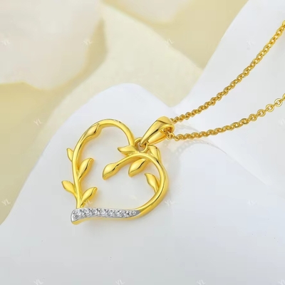 YASVITTI Custom 18K Gold Plating Heart Leaf Pendant Kalung 925 Perak Perhiasan halus