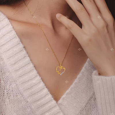 YASVITTI Custom 18K Gold Plating Heart Leaf Pendant Kalung 925 Perak Perhiasan halus