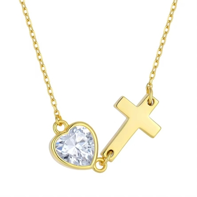 YASVITTI Bezel Heart Cubic Zirconia Necklace 925 Perak Klasik Cross Plain Necklace 18K Plated Gold Pabrik Grosir
