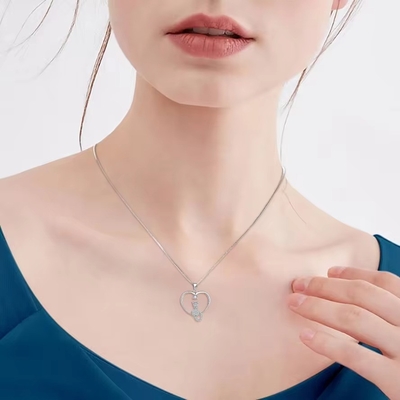 YASVITTI Heart Cat Necklace 925 Sterling Silver Cubic Zirconia Platinum Plated Cat Necklace Perhiasan Pabrik Grosir
