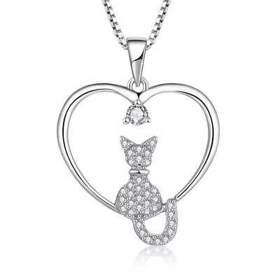 YASVITTI Heart Cat Necklace 925 Sterling Silver Cubic Zirconia Platinum Plated Cat Necklace Perhiasan Pabrik Grosir