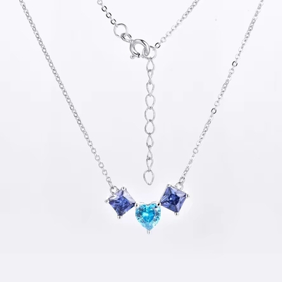 YASVITTI 925 Sterling Silver Multicolored Heart-shaped Zirconia Pendant Necklace Rhodium Plated Jewelry Wholesale