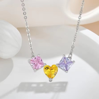 YASVITTI 925 Sterling Silver Multicolored Heart-shaped Zirconia Pendant Necklace Rhodium Plated Jewelry Wholesale