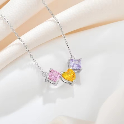 YASVITTI 925 Sterling Silver Multicolored Heart-shaped Zirconia Pendant Necklace Rhodium Plated Jewelry Wholesale