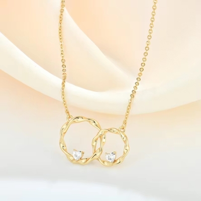 YASVITTI 14K Kuning Dilapis Emas Bulat Interlocking Hati Kubik Zirconia Pendant Kalung 925 Perhiasan Perak Sterling