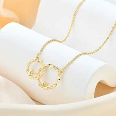 YASVITTI 14K Kuning Dilapis Emas Bulat Interlocking Hati Kubik Zirconia Pendant Kalung 925 Perhiasan Perak Sterling