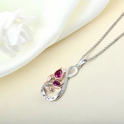 YASVITTI 925 Sterling Silver Classic Ruby Rose Flower Pendant Necklace Cubic Zircon Cinta Ukiran Kalung Grosir