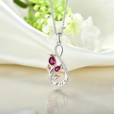 YASVITTI 925 Sterling Silver Classic Ruby Rose Flower Pendant Necklace Cubic Zircon Cinta Ukiran Kalung Grosir