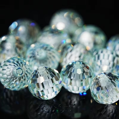 Batu permata bahan sintetis laboratorium dibuat bulat biru Moissanite manik-manik untuk pembuatan perhiasan
