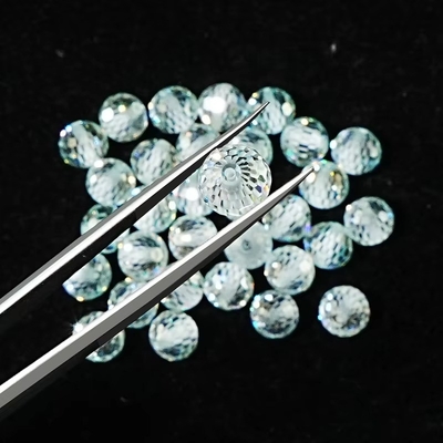 Batu permata bahan sintetis laboratorium dibuat bulat biru Moissanite manik-manik untuk pembuatan perhiasan