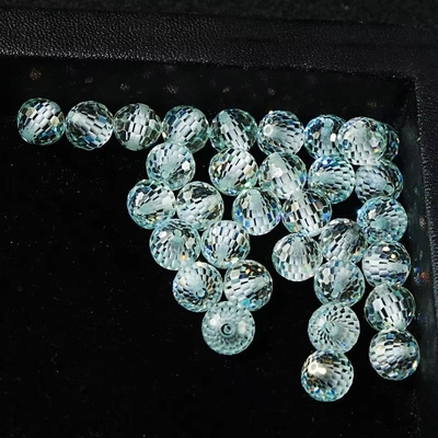 Batu permata bahan sintetis laboratorium dibuat bulat biru Moissanite manik-manik untuk pembuatan perhiasan