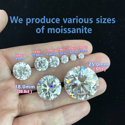 5mm-20mm VVS1 Putih bulat potong longgar Moissanite Batu Panas Diobati untuk Earrings Stud