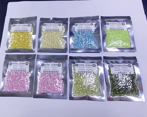 0.8mm 2mm 2.8mm Hijau Pink Biru Warna Moissanite Kelas 3A 5A Ukuran Kecil CZ Kubic Zirconia