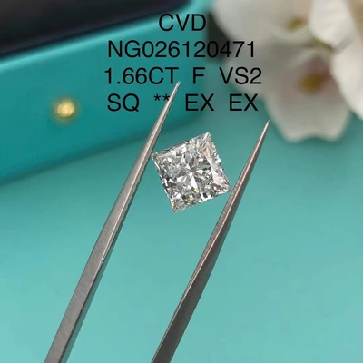 Sertifikat IGI NGIC Lab Diamond Princess Square Cut 1.66ct F VS2 Loose Hpht Cvd Diamond Moissanite