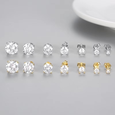 Earrings Fashion Korea Perhiasan Perak 925 Sterling Klasik Earrings Berlian Tunggal 2-10mm Earrings Zirconia Stud Untuk Wanita