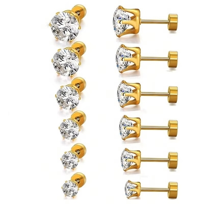 Fashion Titanium Steel Fine Needle Earrings Stainless Steel Round 18k Earrings Zircon Plated Earrings