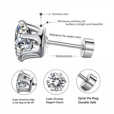 Fashion Titanium Steel Fine Needle Earrings Stainless Steel Round 18k Earrings Zircon Plated Earrings
