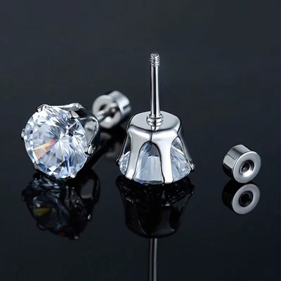 Fashion Titanium Steel Fine Needle Earrings Stainless Steel Round 18k Earrings Zircon Plated Earrings