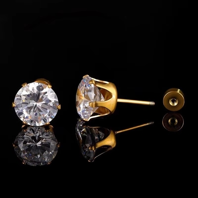 Fashion Titanium Steel Fine Needle Earrings Stainless Steel Round 18k Earrings Zircon Plated Earrings