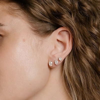 Minimalist Plated Gold 925 Silver Diamond Stud Earring 925 Shiny Silver Heart Stud Earrings