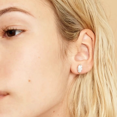 Minimalist Plated Gold 925 Silver Diamond Stud Earring 925 Shiny Silver Heart Stud Earrings