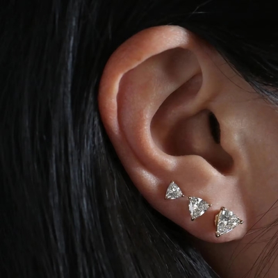 Minimalist Plated Gold 925 Silver Diamond Stud Earring 925 Shiny Silver Heart Stud Earrings