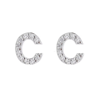 925 Sterling Silver Letter Earring Studs ABC Perhiasan Stud Earrings Dengan Rhodium Plated Untuk Wanita