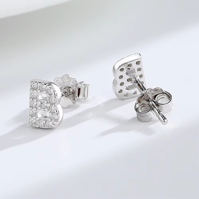925 Sterling Silver Letter Earring Studs ABC Perhiasan Stud Earrings Dengan Rhodium Plated Untuk Wanita