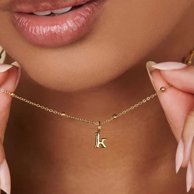 18k emas dilapisi 925 Sterling Perak Metal 26 huruf awal Alfabet Charm kalung