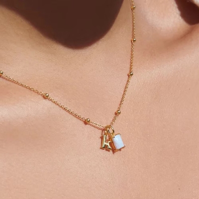18k emas dilapisi 925 Sterling Perak Metal 26 huruf awal Alfabet Charm kalung