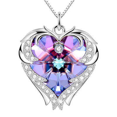 18in 0.29oz Sterling Silver Heart Pendant Kalung Trendy Pink Crystal Heart Pendant