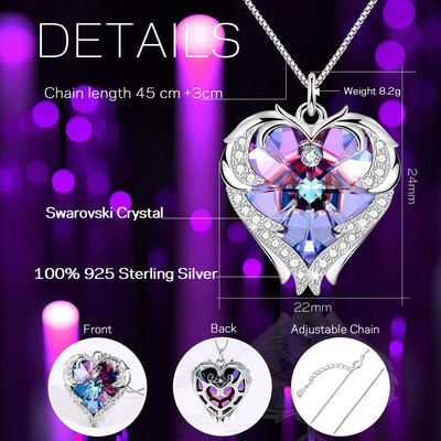 18in 0.29oz Sterling Silver Heart Pendant Kalung Trendy Pink Crystal Heart Pendant