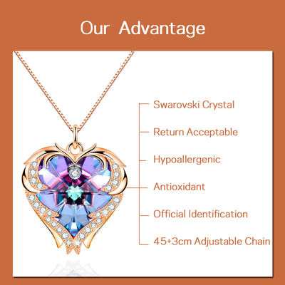 8.2g 1.5ft Crystal Heart Necklace Sedikit Miring Liontin Bentuk Hati