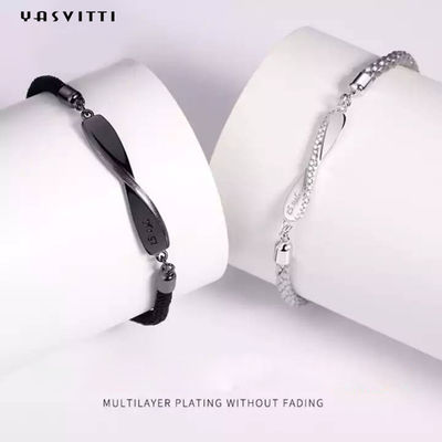 8.7in 7g Sterling Silver Jewelry Gelang 3A CZ Black String Gelang
