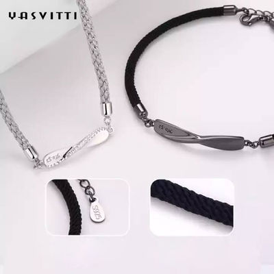8.7in 7g Sterling Silver Jewelry Gelang 3A CZ Black String Gelang