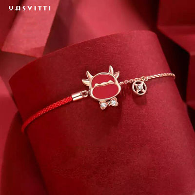 19.5 cm 2.9 Gram Sterling Silver Perhiasan Gelang Jantung CZ Gelang Benang Merah ODM
