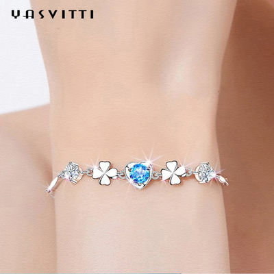 7.7in 0.15oz Sterling Silver Jewelry Bracelet SGS Trendi Four Leaf Clover Bracelet