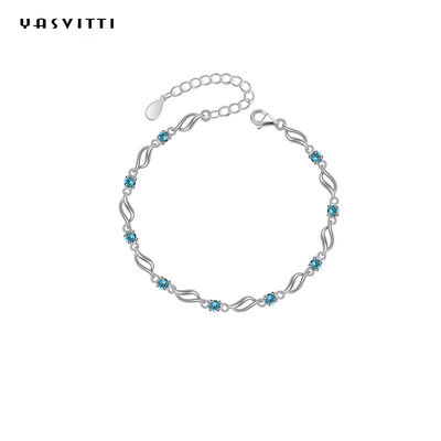 4.5g 0.62ft Silver Adjustable Bracelet trendi Rhodium Plated Blue Crystal Bracelet