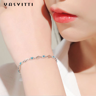 4.5g 0.62ft Silver Adjustable Bracelet trendi Rhodium Plated Blue Crystal Bracelet
